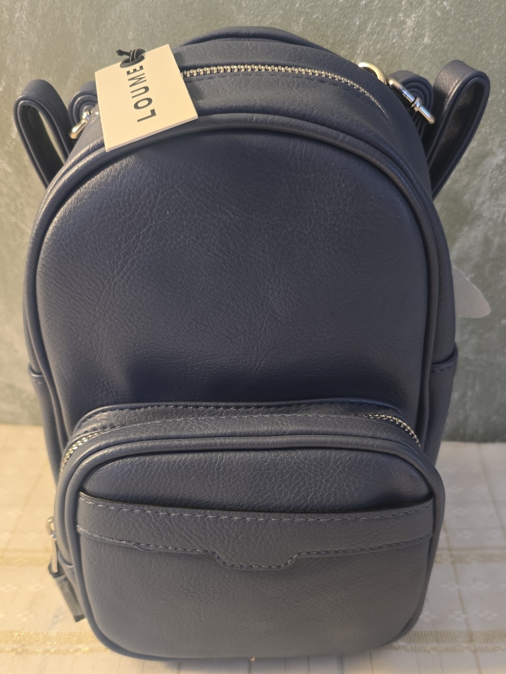 Loume Vegan Leather Navy Small Backpack New - Picture 2 of 8